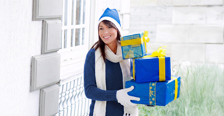 A woman ready for the holiday season, calm and confident, showing positive mental well-being.