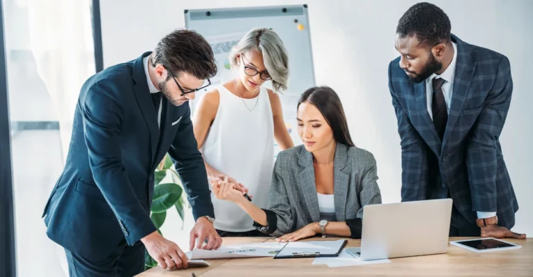 group of marketing people collaborating in office